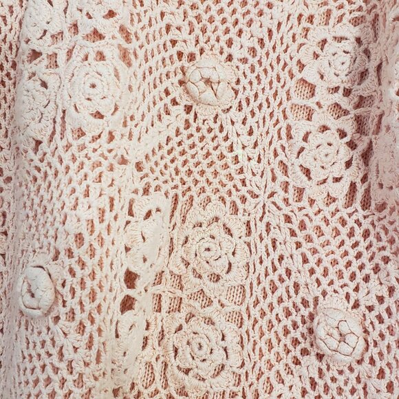 Vintage Pink Knit Crochet Floral‎ Sweater Grannycore Casual Boho Chic Classic - Picture 3 of 9